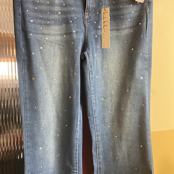 Nicole Miller Sparkling Crystal Stretch High Rise Boot Cut Jeans New With Tags - Picture 3 of 16